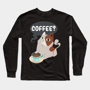 Coffee Addict Cat Long Sleeve T-Shirt